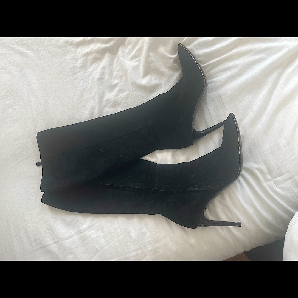 Giorgio Armani just below the knee black suede boots